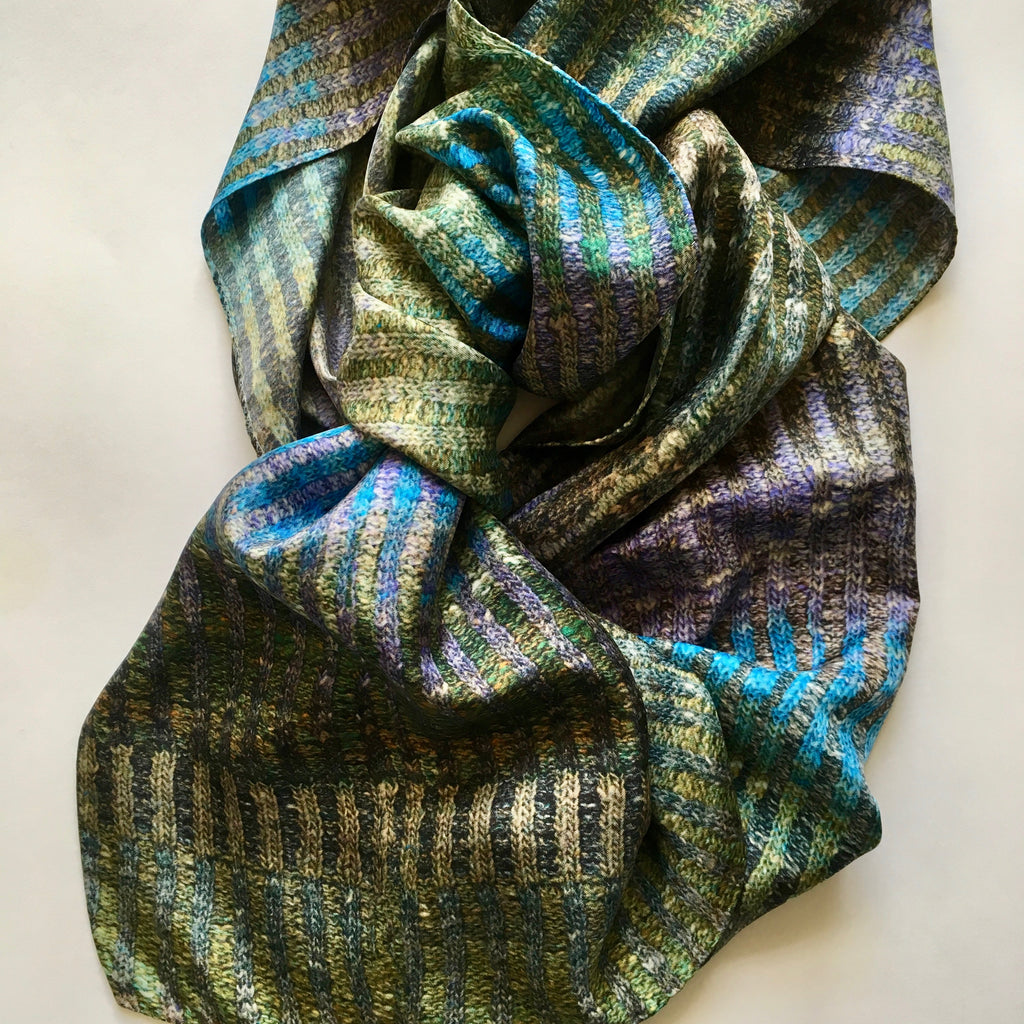 'Knitted' Silk Scarf - River Slate