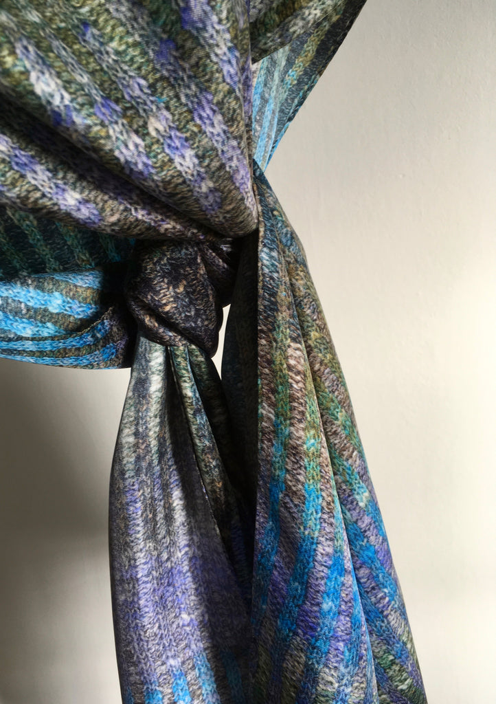'Knitted' Silk Scarf - River Slate